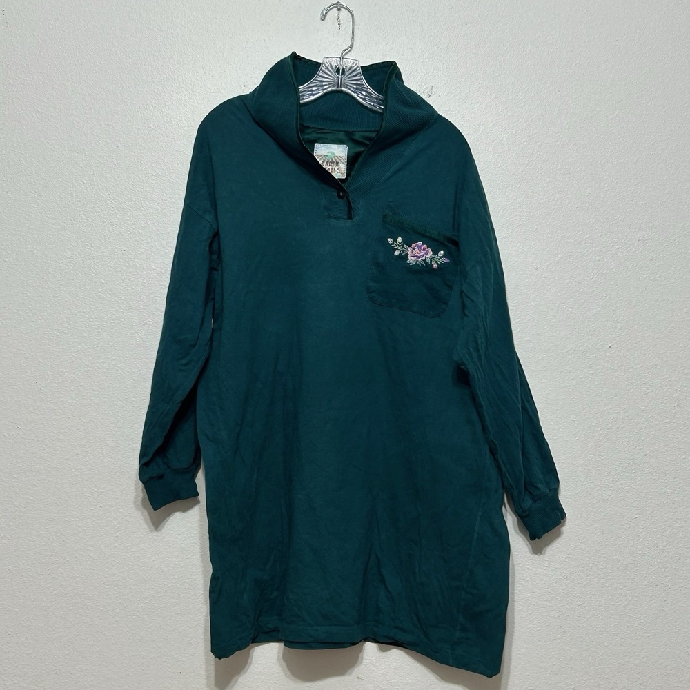 Earth Angels Green Floral Embroidered Long Sleeve Nightgown Womens‎ Size 8-18 OS